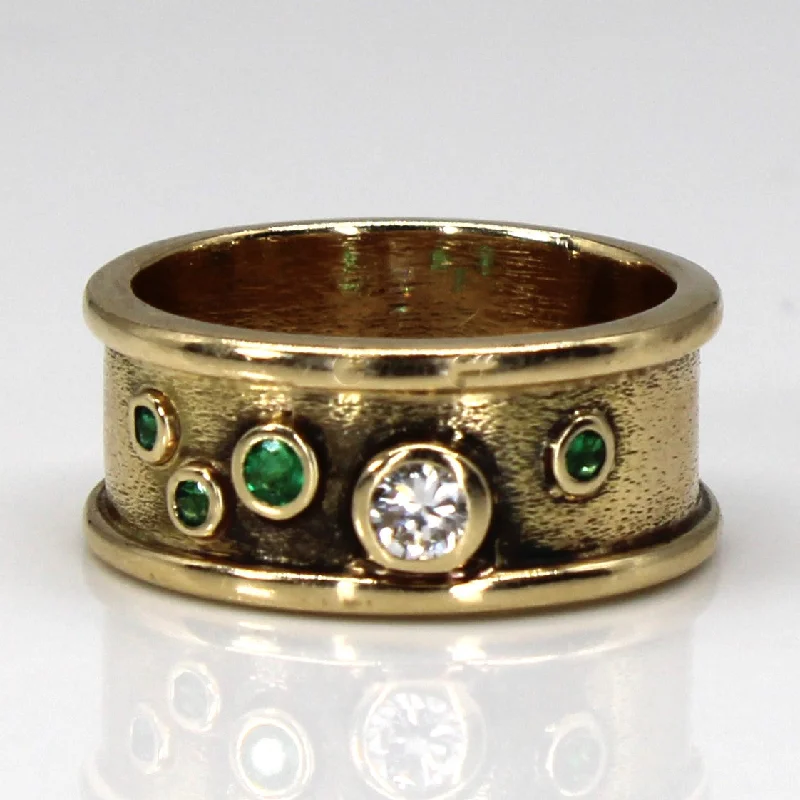 Bezel Set Emerald & Diamond 14k Band | 0.15ct | SZ 7.5 |