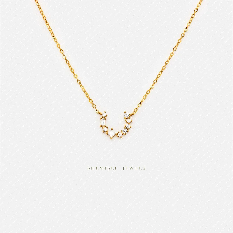 Horseshoe CZ Necklace, Silver or Gold Plated  (15.75“+2”=17.25") SHEMISLI - SN032