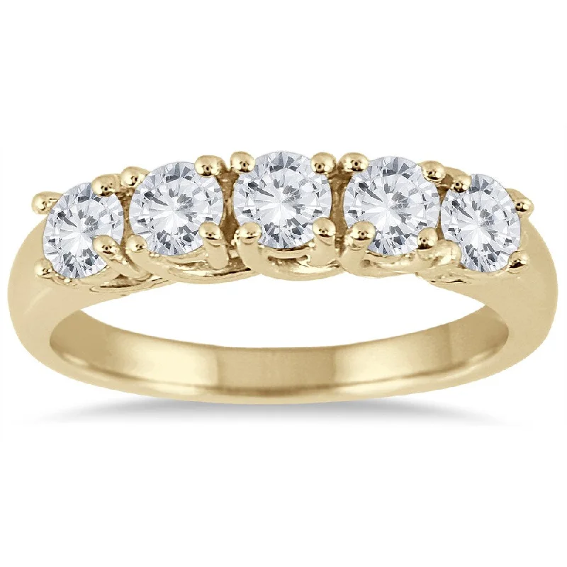 Marquee Jewels 14K Yellow Gold 1 CTW Prong Set 5-stone Diamond Band