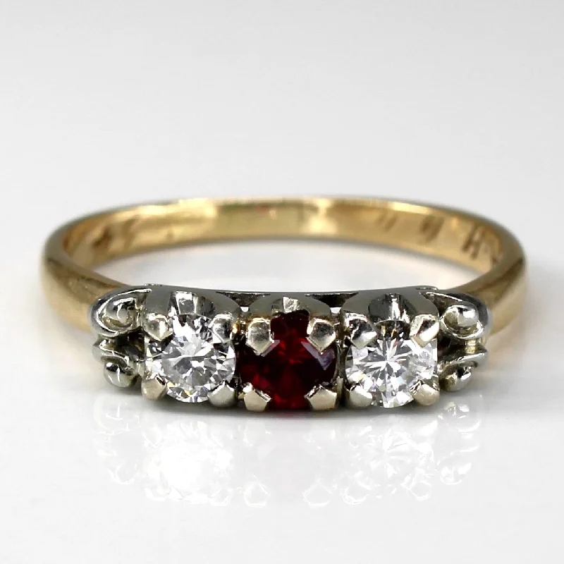 Three Stone Diamond & Ruby Ring | 0.38ct | 0.22ctw | SZ 9.5 |