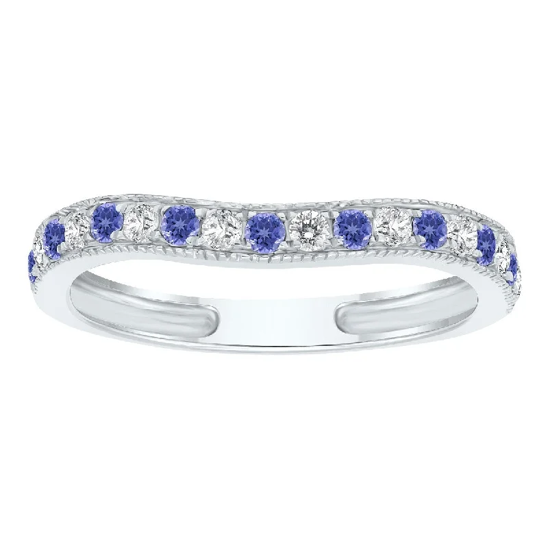 Tanzanite and Diamond Channel Set Wedding Band in 10K White Gold