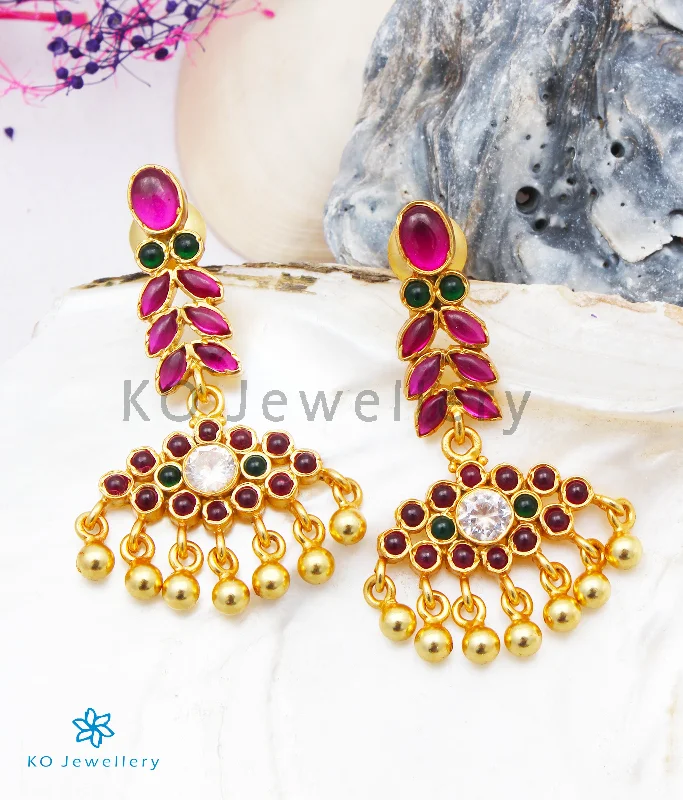 The Varsha Silver Kempu Earrings (Red/Green)