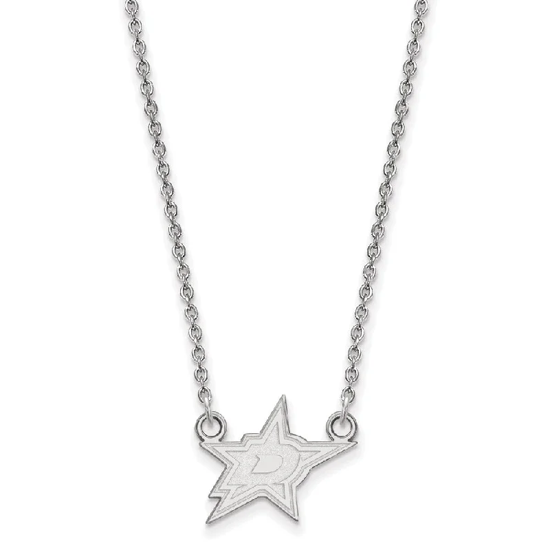 14k White Gold NHL Dallas Stars Small Necklace, 18 Inch