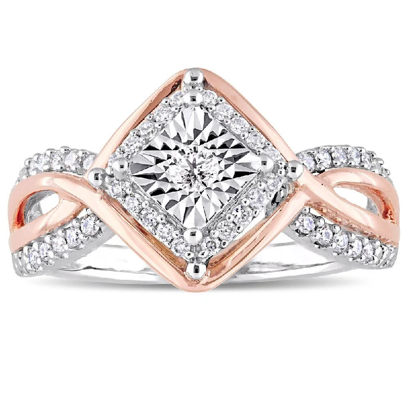 Miadora Signature Collection 2-Tone 10k White and Rose Gold 1/4ct TDW Diamond Crossover Engagement R