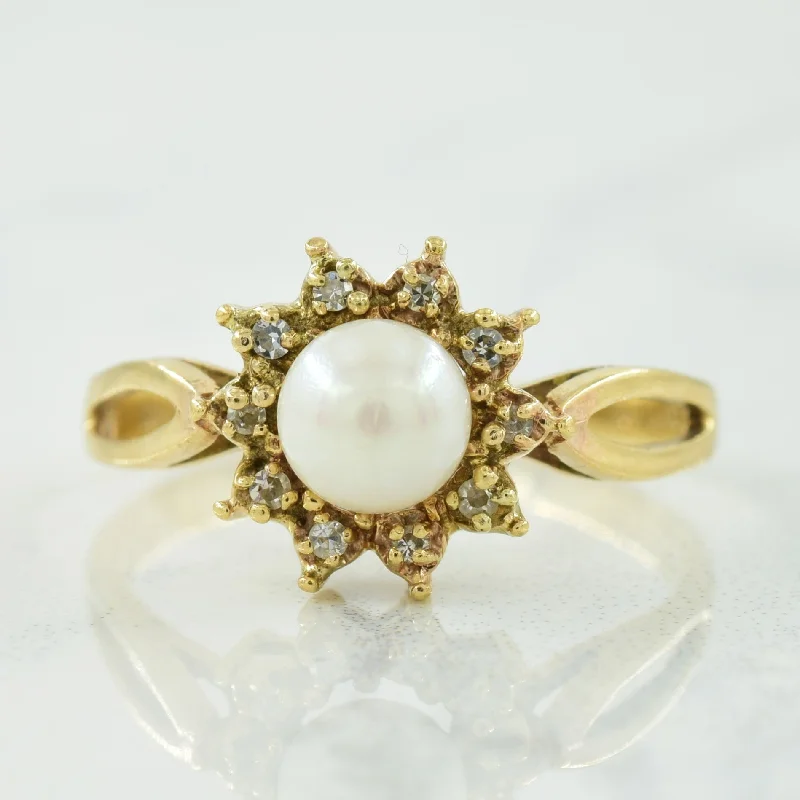 Pearl & Diamond Halo Ring | 1.00ct, 0.05ctw | SZ 7.75 |