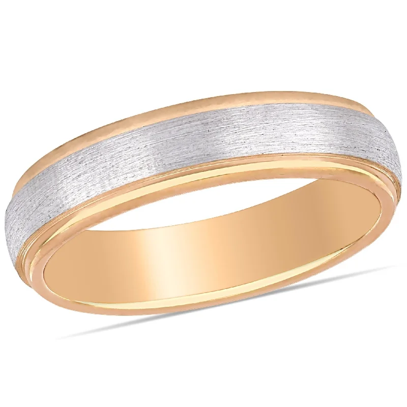 Miadora Ladies Brushed Wedding Band in 2-Tone 10k Rose and White Gold (4mm)