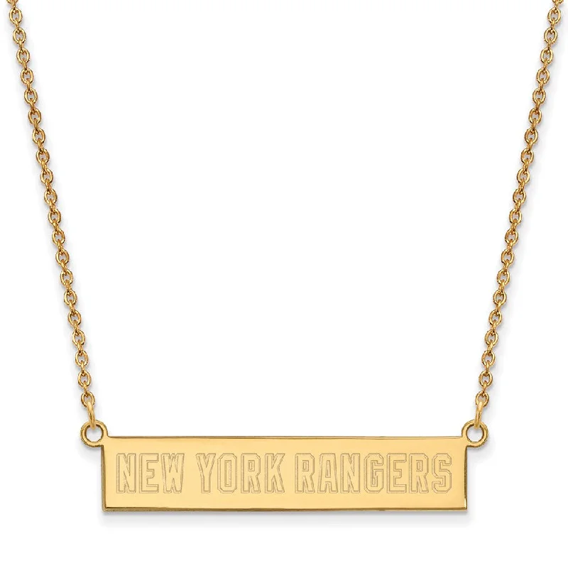 SS 14k Yellow Gold Plated NHL New York Rangers SM Bar Necklace, 18 In