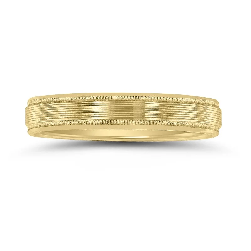 Men's 10K Yellow Gold 4mm Wedding Band with Ribbed Milgrain Center