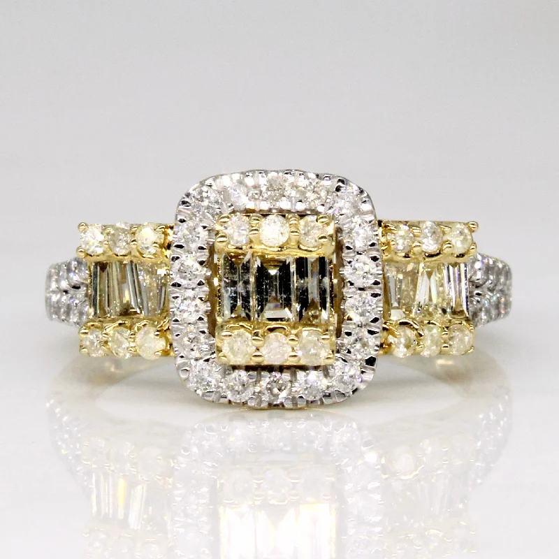 Yellow Diamond and Diamond Cluster 14k Ring | 0.36ctw, 0.44ctw 0.20ctw  | SZ 7 |