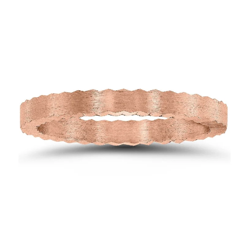 2MM Matte Finish Jagged Edge Crown Wedding Band in 14K Rose Gold