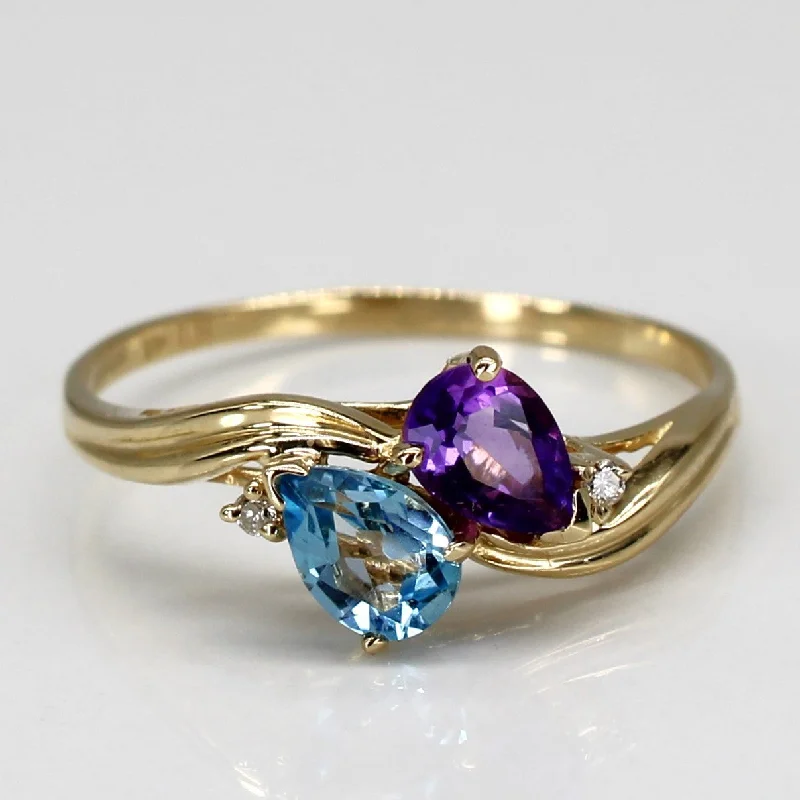 Topaz, Amethyst and Diamond 14k Ring | 0.86ctw, 0.01ctw | SZ 8.75|