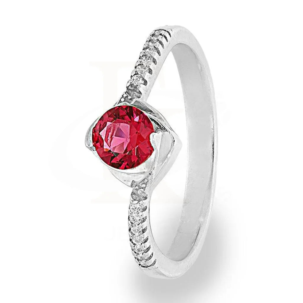 Sterling Silver 925 Round Shaped Red Solitaire Ring - FKJRNSL2134