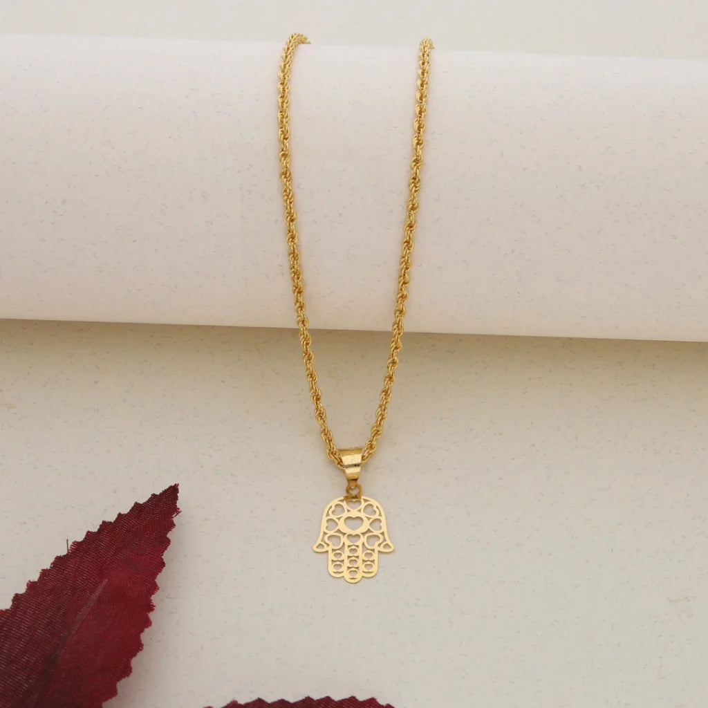 Gold Necklace (Chain With Gold Hamsa Pendant with Heart Shaped) 21KT - FKJNKL21K7587