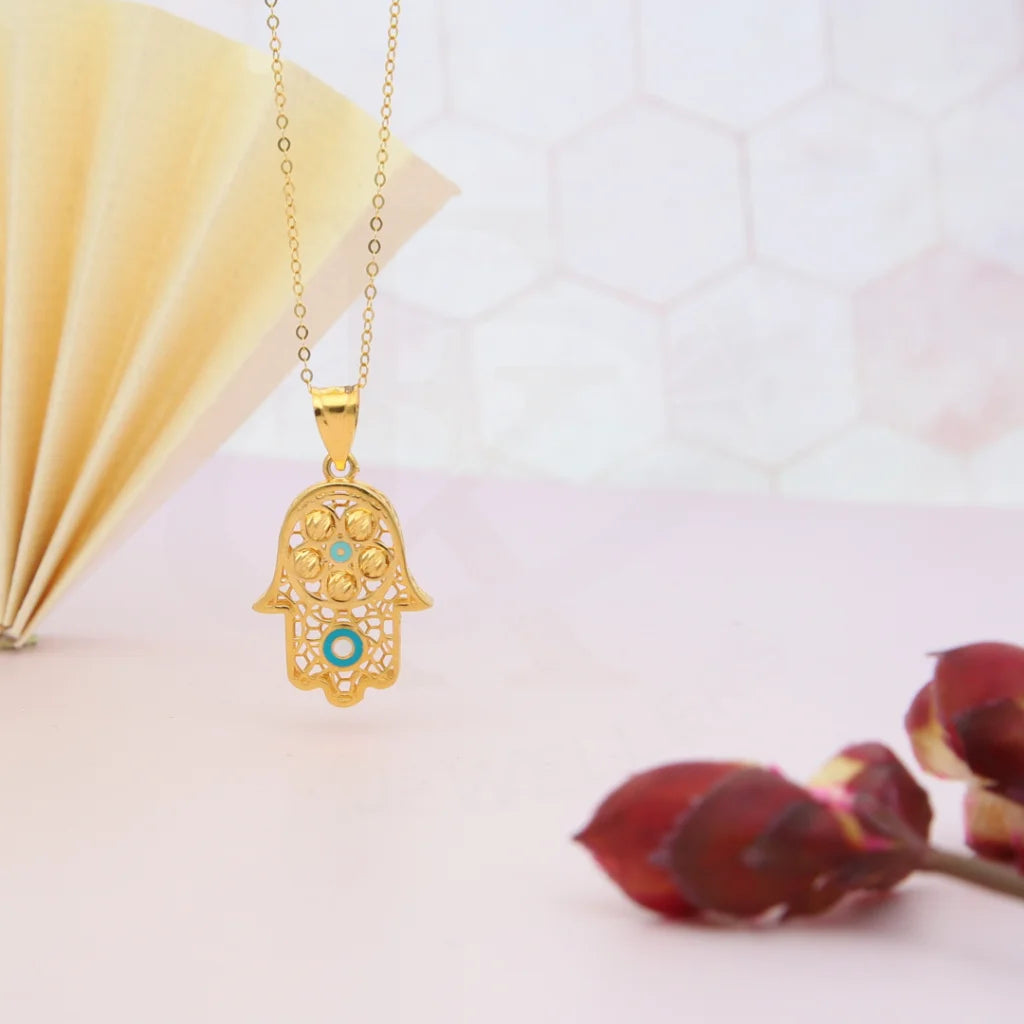 Gold Necklace (Chain with Turquoise Hamsa Hand Pendant) 21KT - FKJNKL21KM8046