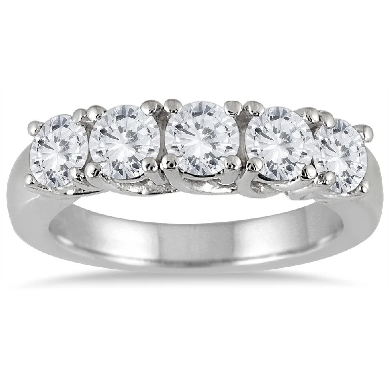 Marquee Jewels 14k White Gold 2ct TDW Prong Set 5-stone Diamond Wedding Band (J-K, I2-I3)