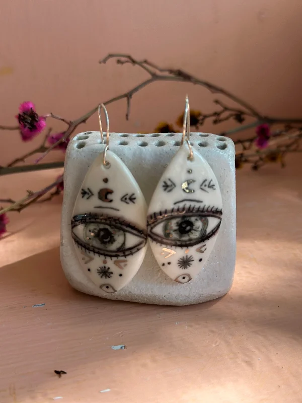 ‘The Protective Eye’ Porcelain Earrings With Platinum Detail