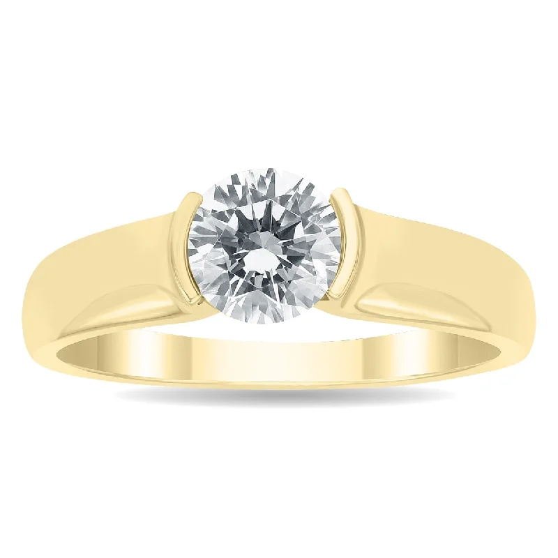 Marquee Certified 1 Carat Half Bezel Diamond Solitaire Ring in 10K Yellow Gold