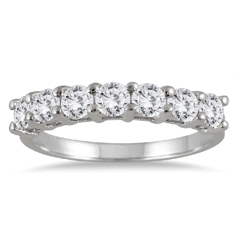 Marquee Jewels 14k White Gold 1ct TDW 7-Stone Diamond Wedding Band (J-K, I2-I3) - White J-K