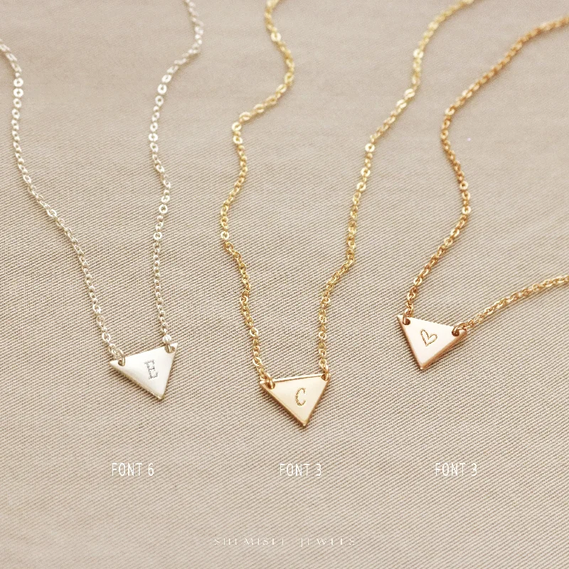 Tiny Initial Triangle Necklace, Simple Letter Unisex, Gold Filled, Silver • NTRGH12