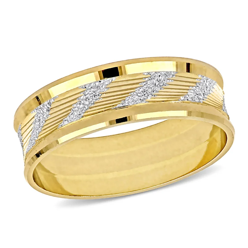 Miadora 6mm Ribbed and Striped Curved Wedding Band in 14k Yellow Gold