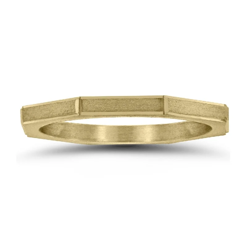 Eight Sided Thin 1.5MM Matte Finish Wedding Band in 14K Yellow Gold