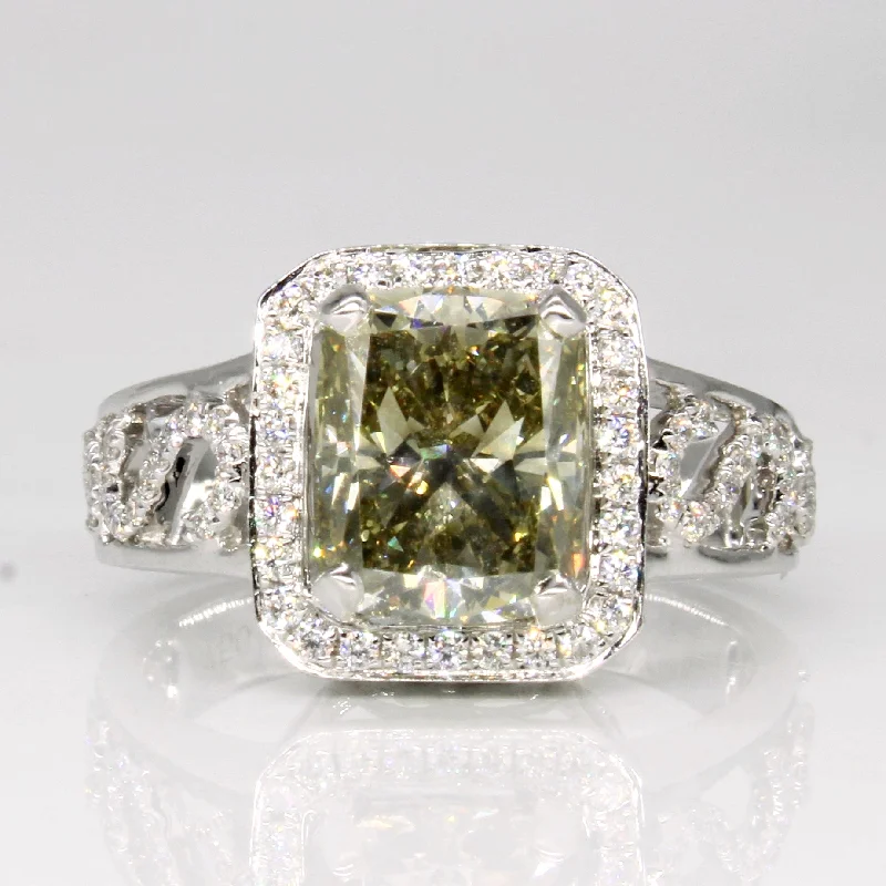 Fancy Greenish Yellow Diamond Halo 18k Ring | 2.90ctw | SZ 6.5 |