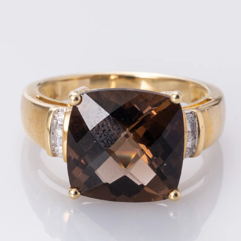 14K Smokey Quartz and Diamond Cocktail Ring | 6.50ct, 0.06ctw | SZ 7.75 |