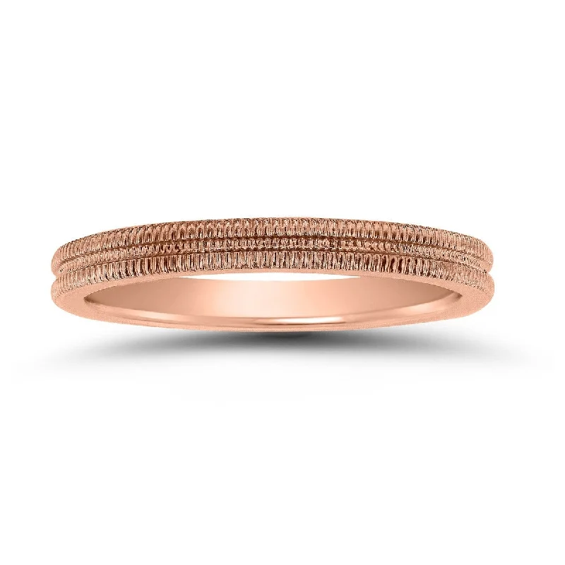 2MM Ridged Wedding Band in 14K Rose Gold