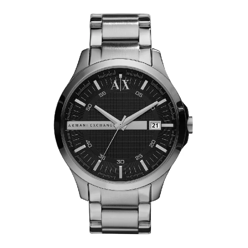 Armani Exchange Hampton Black Face Silver Band Watch - AX2103