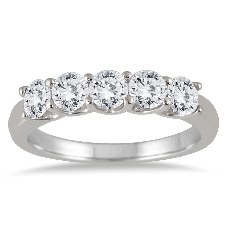 1 Carat TW Five Stone Diamond Wedding Band in 14K White Gold