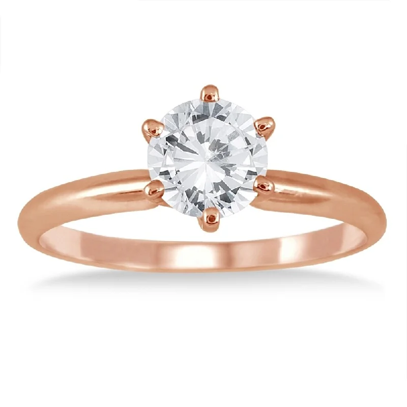 AGS Certified 1 Carat Diamond Solitaire Ring in 14K Rose Gold (J-K Color, I2-I3 Clarity)