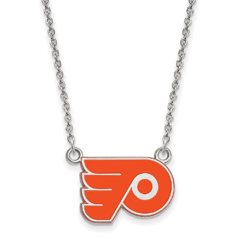 Sterling Silver NHL Flyers Small Enamel Necklace, 18 Inch