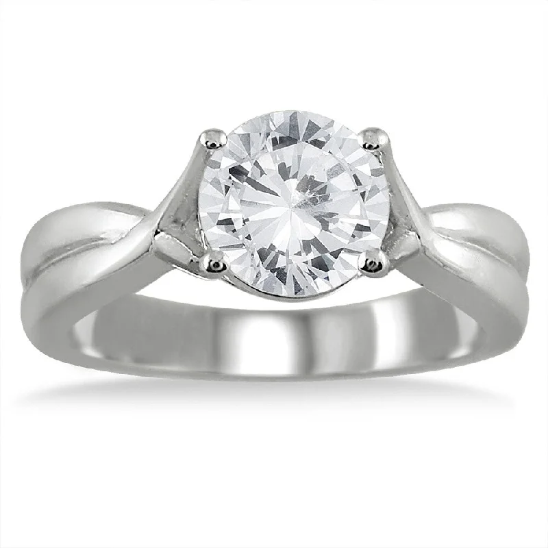 AGS Certified 1 Carat Diamond Solitaire Ring in 14K White Gold (J-K Color, I2-I3 Clarity)