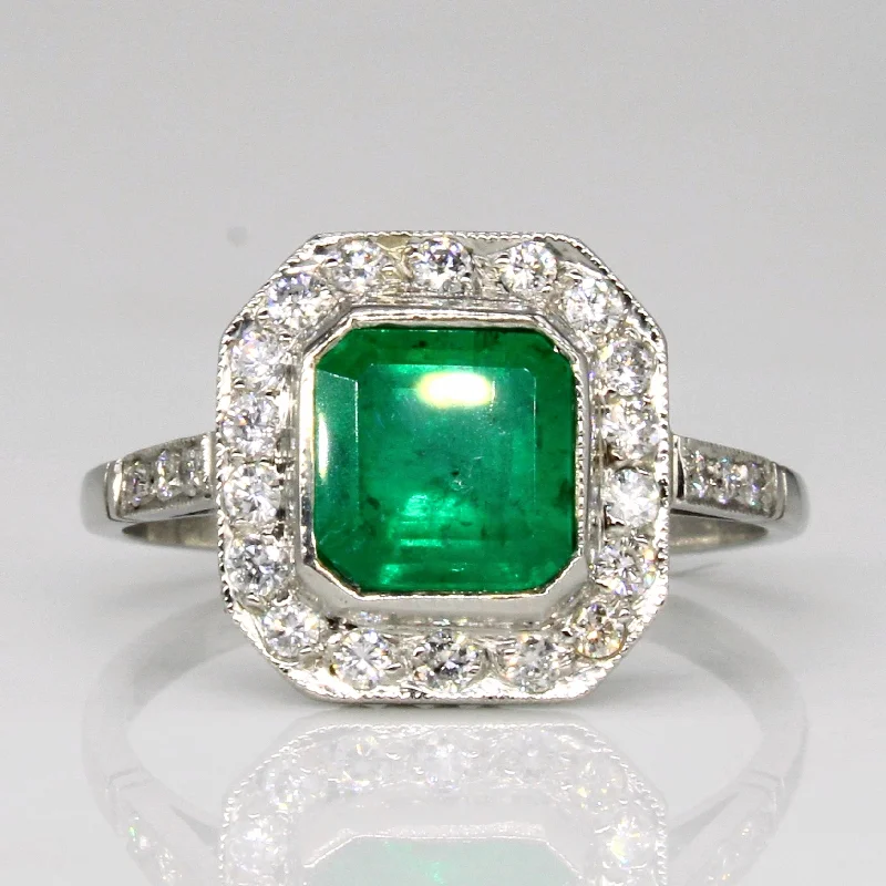 Vintage Platinum Emerald & Diamond Halo Ring | 1.30ct, 0.28ctw | SZ 6.25 |