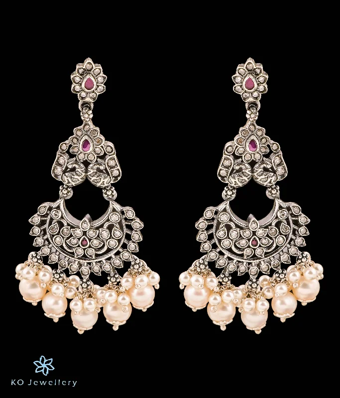 The Rudina Silver Pearl Peacock Earrings