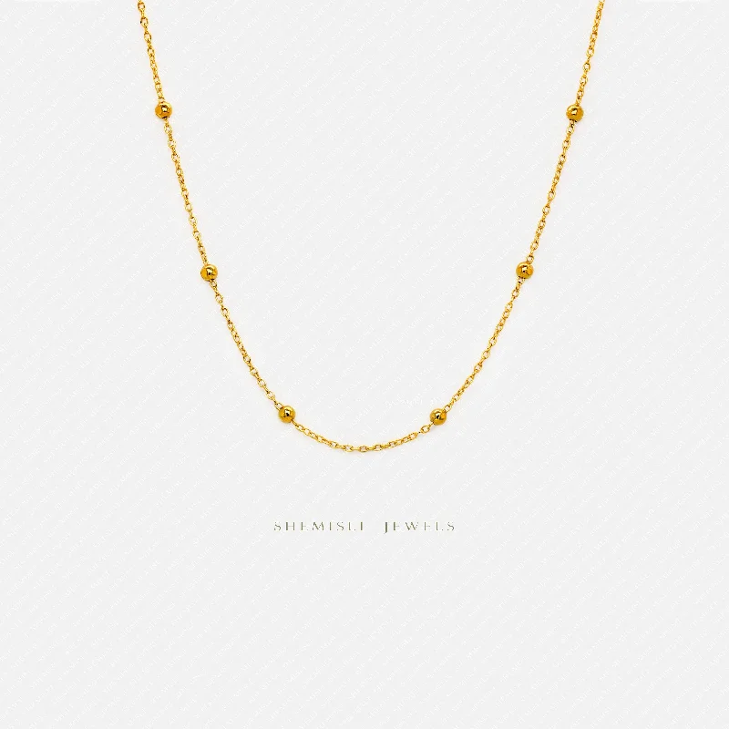 Satellite Chain Necklace, Beaded Necklace, Unisex, Gold, Silver  (15" + 3") SHEMISLI - SN002