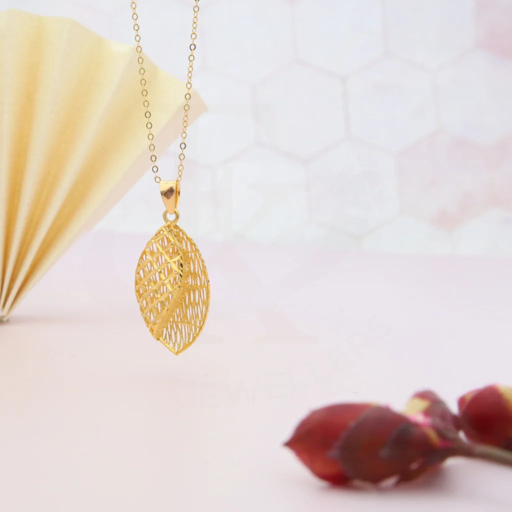 Gold Necklace (Chain With Leaf Shaped Mesh Pendant) 21KT - FKJNKL21KM8041