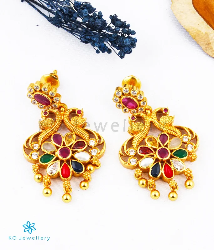 The Vansh Silver Navratna Peacock Earrings