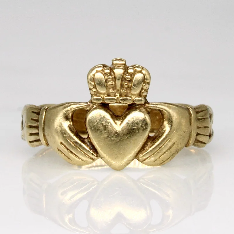 9k Yellow Gold Claddagh Ring | SZ 6.5