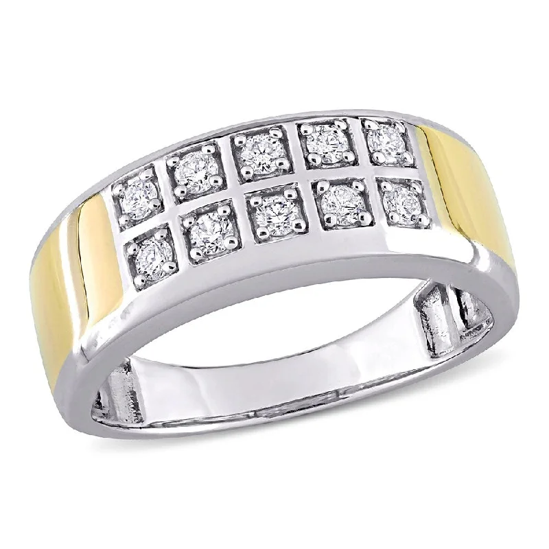 Miadora 10k 2-tone White and Yellow Gold Men's 1/3ct TDW Diamond Double Row Wedding Band Ring