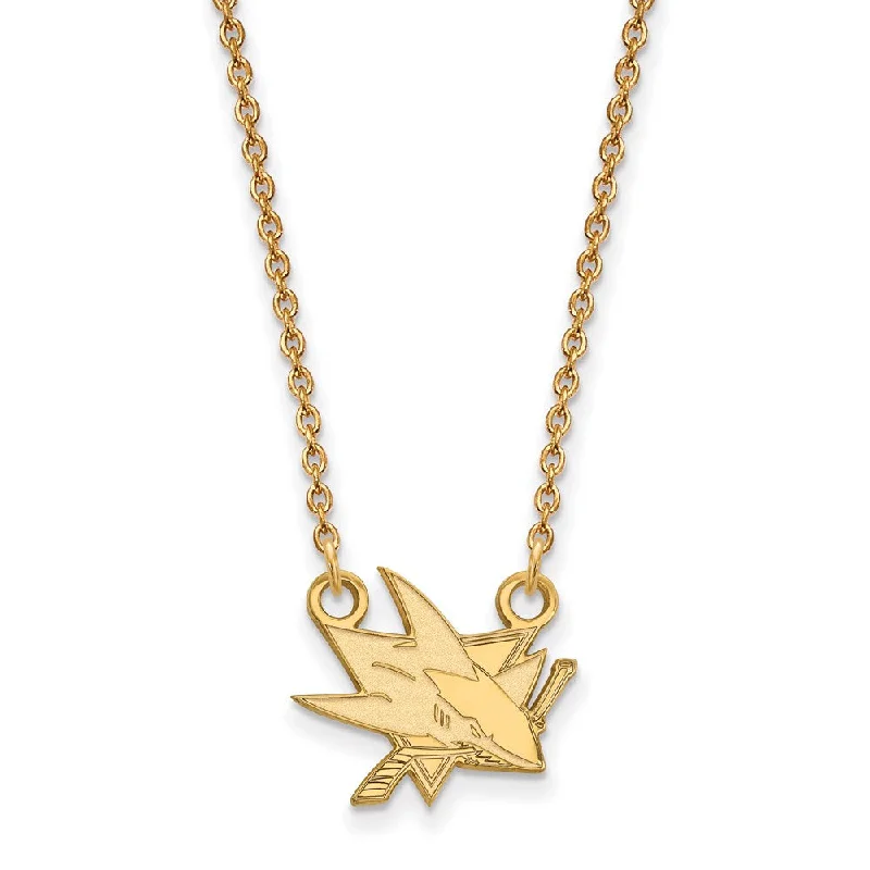 SS 14k Yellow Gold Plated NHL San Jose Sharks Small Necklace, 18 Inch