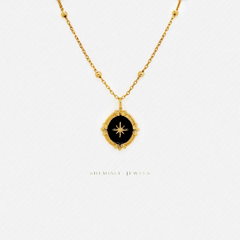 Vintage Star Oval Necklace, Silver or Gold Plated (17.5") SHEMISLI - SN035