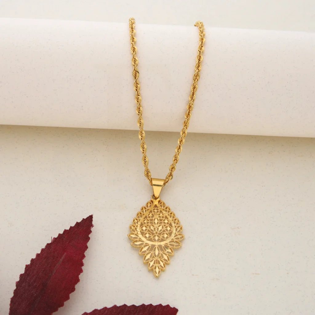 Gold Necklace (Chain With Gold Teardrop Shaped Pendant) 21KT - FKJNKL21K7683