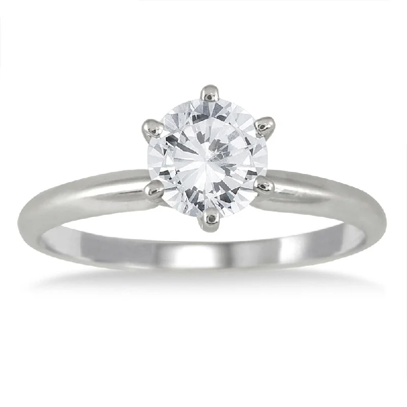 AGS Certified 1 Carat Diamond Solitaire Ring in 14K White Gold (I-J Color, I2-I3 Clarity)