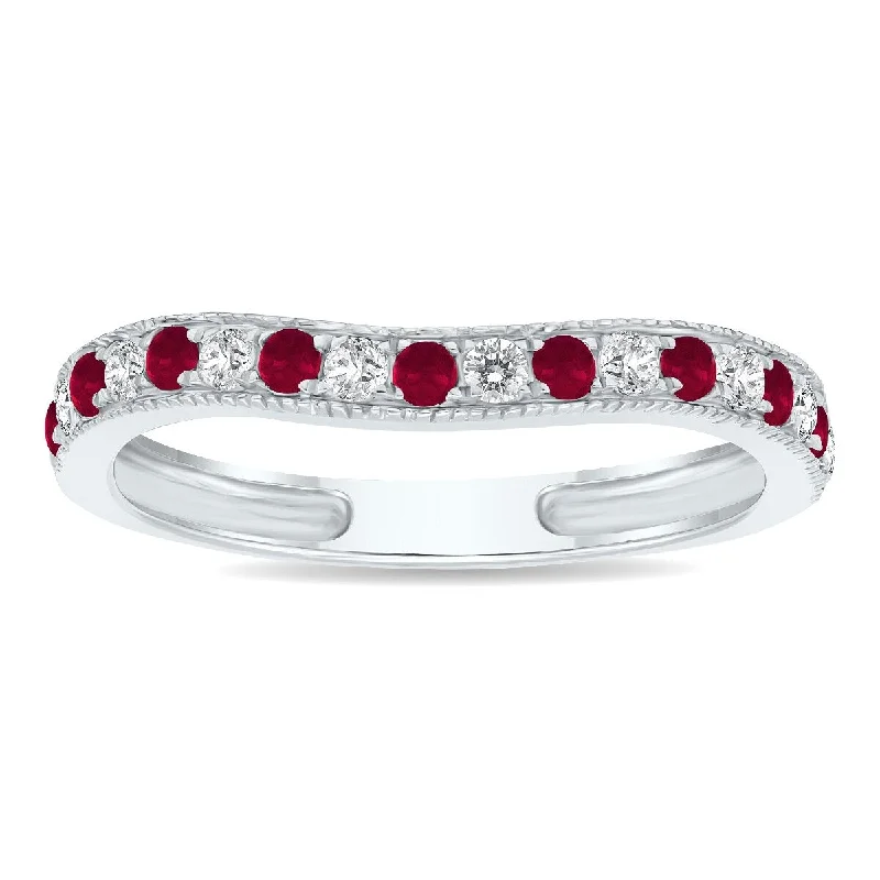 Ruby and Diamond Channel Set Wedding Band in 10K White Gold