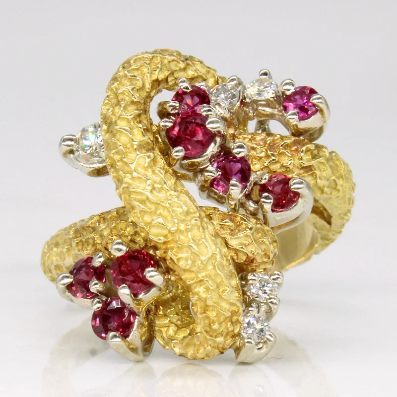 Ruby & Diamond Freeform 18k Ring | 0.68ctw, 0.24ctw  | SZ 6.75 |