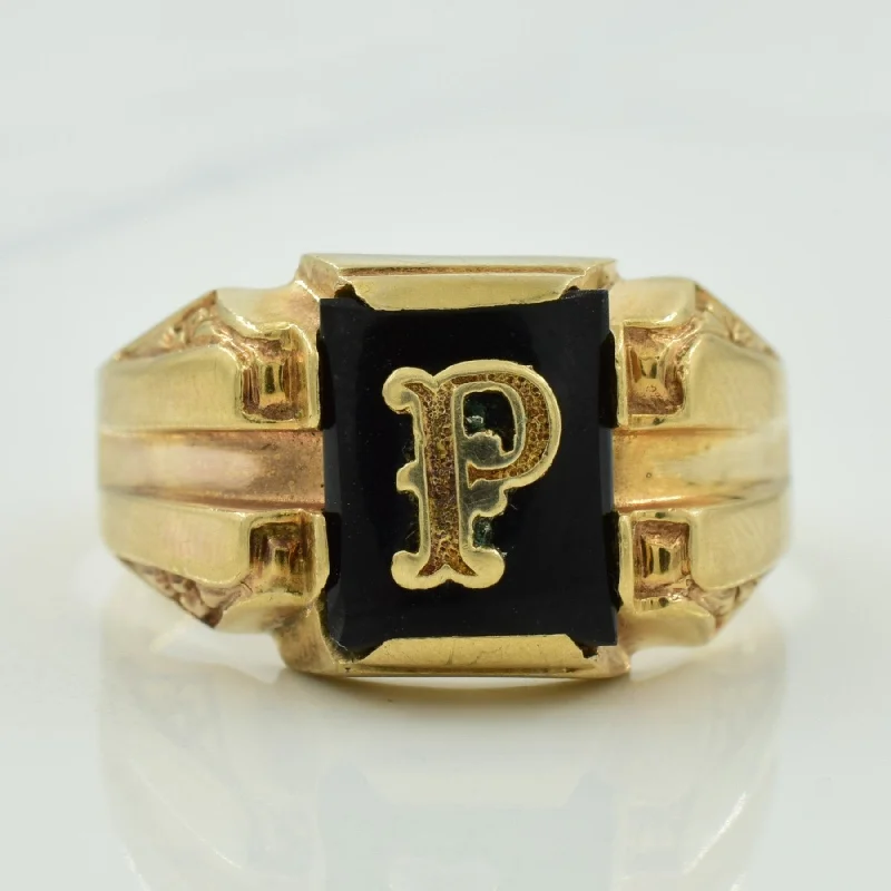 'P' Initial Black Onyx Ring | 2.30ct | SZ 10 |