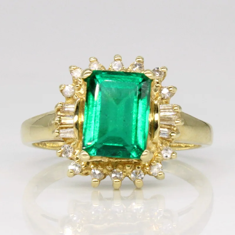 Synthetic Emerald & Diamond Halo Ring | 1.40ct, 0.15ctw | SZ 5.75 |