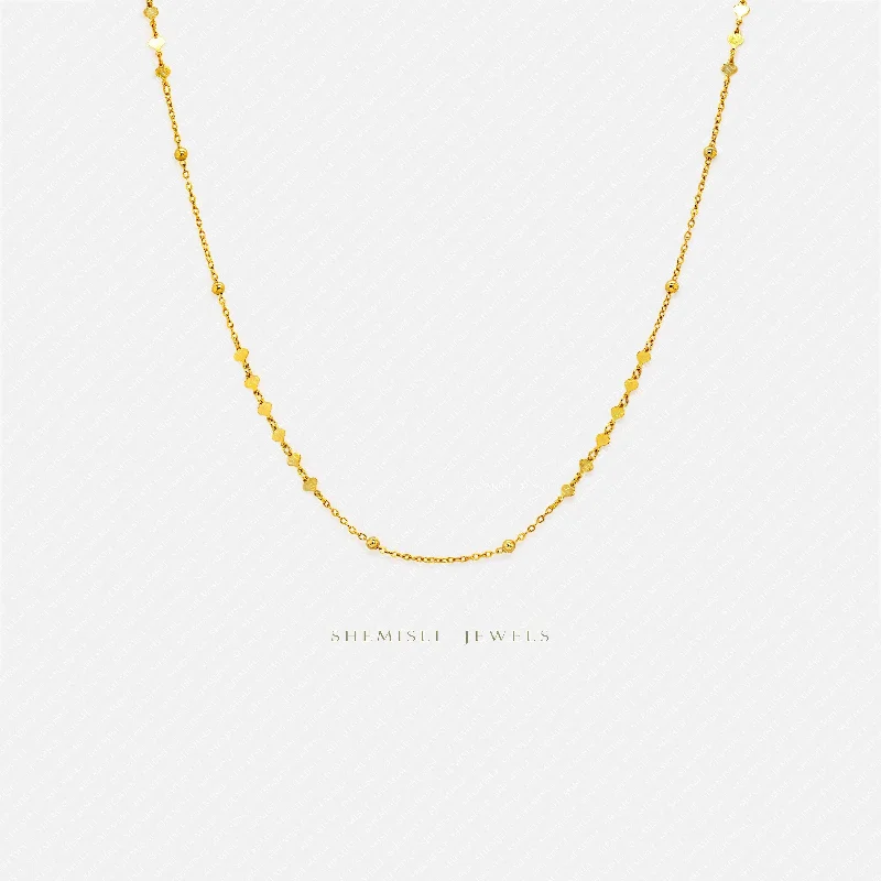 Tiny Disc and Bead Chain Choker Necklace, Unisex, Gold, Silver  (14"+3") SHEMISLI - SN005