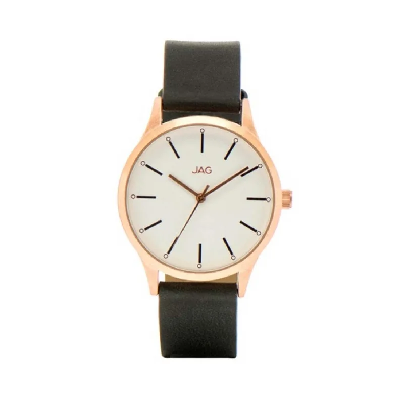 JAG Ladies Malcom Rose Gold & Black Leather Watch J1966